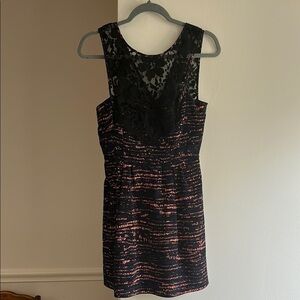BCBG Generation Elegant Navy Blue & Orange Lace Mini Dress Size 2 EUC